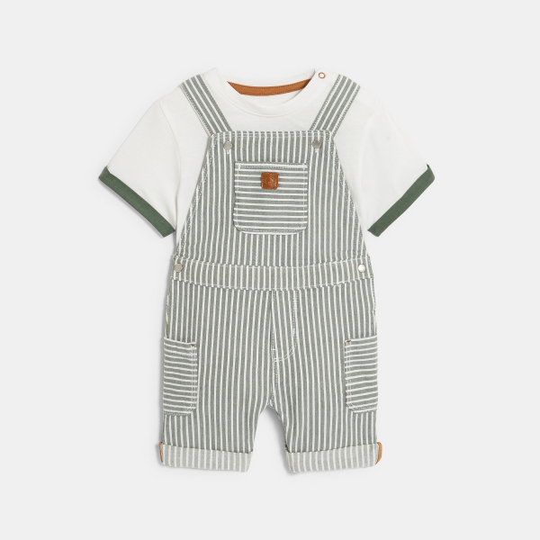 سالوبيت دنيم مخطط وتيشيرت أخضر للأولاد الصغار